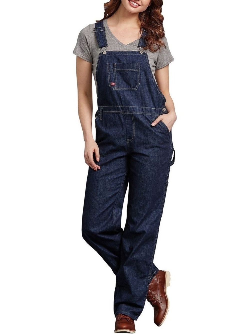 DICKIES Women’s Relaxed Fit Bib Overalls Dark Indigo Small Cotton Straight Leg